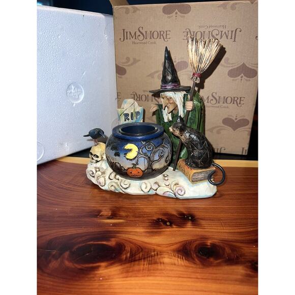 Jim Shore 2006 Halloween Witch Cat Caldron Tealight Candleholder 4006317 Retired